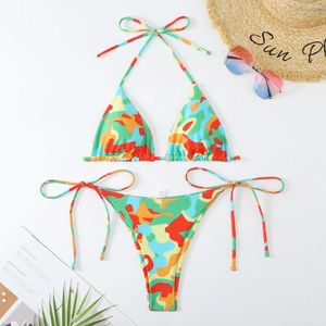 Kvinnors badkläder sexig kamouflage mikro bikini 2024 kvinnor baddräkt kvinnlig sträng bikinis set brasilian strand slitage baddräkt biquini