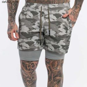 Shorts masculinos camuflagem masculina 2 em 1 shorts fitness shorts de ginástica respirável shorts camuflados de camuflagem