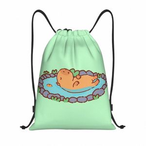 Rolig badkapybara dragsko ryggsäck sportgymsäcks strängväska för vandring d4ks#