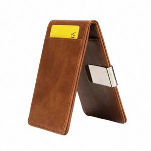 新しいFi Men's Leather Mey Clips Wallet Multifunctial Thin Man Card Purches for Mey C Holder Z2QX＃のためのメタルクランプ