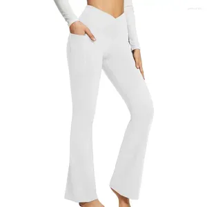 Calças ativas Bootcut Yoga Women's Women's Crossover Claças elásticas de cintura alta perneiras de fitness para academia