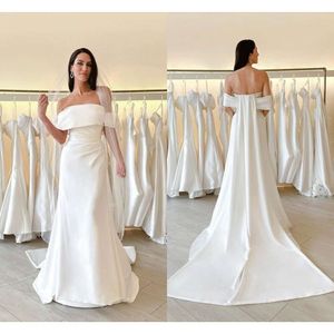 Simple Plus Beautiful Size Mermaid Wedding Dresses For Bride Women Strapless Satin Backless Sweep Train Sceond Reception Dress Bohemian Boho Bridal Gowns