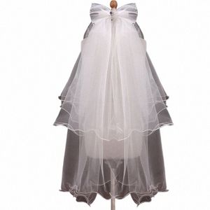 handmade Double Layer Fr Girls Wedding Veils for Rhineste Bowknot Kids Birthday Dance Cosplay Photo Z9LS#