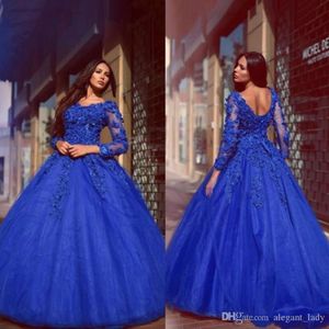 Storlek av plus axel prom klänningar nya kungblå långärmad spets applikation dubai arabiska ocn kvällskläder klänningar mantel de marie
