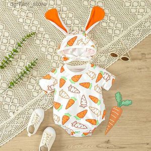 Rompers Listenwind Infant Baby Easter Jumpsuit Carrot Print rund hals Kort ärm Romper med kaninörhatt för pojkar flickor l410