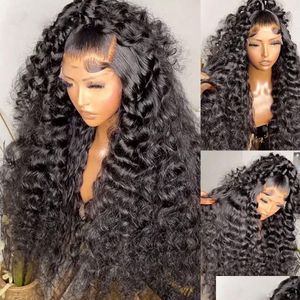 Синтетические парики свободны глубокие волновые кружевы передние человеческие волосы для женщин черные 13x4