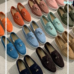 Man Woman Cashmere Walk Loafers Charm Casual Shoes Golden Embellished Suede Couple Shoe Genuine Leather Sneakers Factory Loro Piano