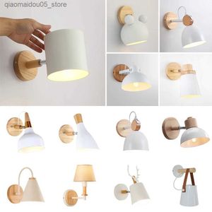 Lamps Shades Nordic wooden wall lamp bedside lamp modern wall lamp for bedroom reading white light turning head E27 household lighting Q240416