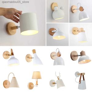 Lampor nyanser nordiska trävägg lampa säng lampan modern vägglampa för sovrum läser vitt ljus vrid huvudet e27 hushållsbelysning q240416