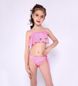 Девочки 2 -й штук голубой розовый купальный купальный купальный костюм для девушки 039S Цветная сшивая принт с двумя кусочками для детей 039 с милый принц1967677