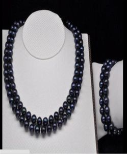 2 rad 89mm Tahitian Black South Sea Pearl Necklace Bracet273y5411490