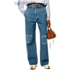 Designer Womens Jeans High Waist Hollowed Embroidery Loewe Long Pants Trouser Decoration Zipper Fly Casual Blue Straight Denim Pants Undefined WKF3