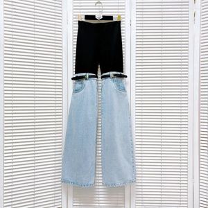 Dżinsy damskie vintage splicing splitowe spodnie High Street Belt szeroko rozbiórka nóg dla kobiet