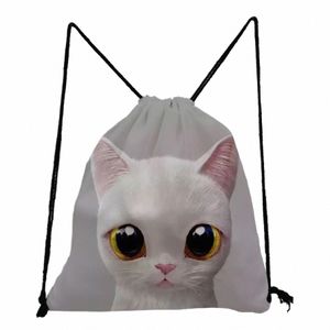 new Trend 3d Black Cats Print Kawaii Backpacks for Students Casual Travel Women Book Bag High Quality Portable Drawstring Pocket 80Rf#