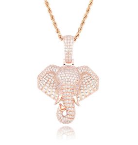 Iced Out Elephant Pendant Halsband för män Lyxdesigner Mens Bling Diamond Animal Pendants Gold Silver Rose Gold Chain Necklac2894233