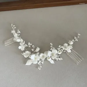 Clip per capelli Slbridal Cristallo fatto a mano Rhinestones perle argilla fiore da sposa accessori per matrimoni Accessori per matrimoni da donna Gioielli donne