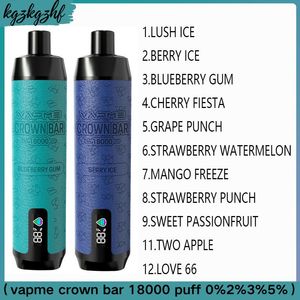 VAPME CROWN BAR 18000 퍼프 E 담배 12 색 18K 퍼프 메쉬 코일 일회용 vape 펜 850mAh 충전식 배터리 공기 흐름 조절 가능한 25ml 미리 채워진 포드 카트