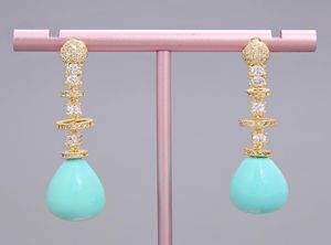 Guaiguai Jewelry Leardrop бирюзовая голубая морская раковина Жемчужно -золото с серьгами из ручной работы для женщин настоящие драгоценные камни Каменная леди Fashi8817670