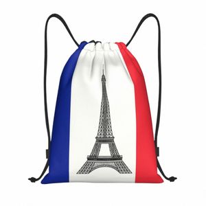 Anpassad flagga av Frankrike dragsko påse män kvinnor lätt fransk la turné eiffel sport gymmet förvaring ryggsäck c2bs#