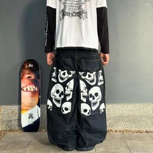 Męskie dżinsy hip-hopowe gotyckie czaszka worka 2024 High Street Harajuku retro zwykłe proste spodnie Y2K szeroką nogę