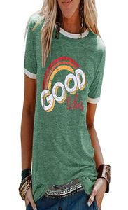 2020 Summer Designer Fashion Women Casual Rainbow Good Vibes Alphabet Printed Tshirt Street Tops Okoła szyi krótki rękaw Lose T 8934846