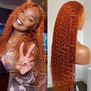 32 Inch Ginger Front Brazilian Human Hair Wigs Deep Wave 13X4 Hd Lace Frontal Wig For Women Synthetic Heat Resistant al