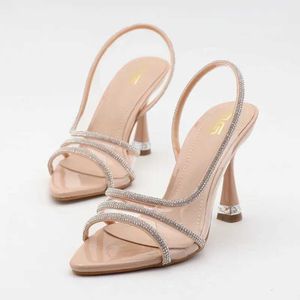 Sandaler Maogu Womens Pump Wedding Shoes Fashionable Transparent Sexy High Heel Shoes Sandaler Elegant Summer Party Bride Shoes Womens Sling Crystal J240416