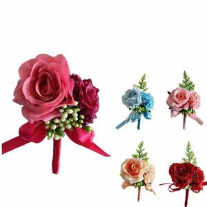 men Boutniere Rose Brooches Pins Bride Wedding Wrist Corsage Groom Ceremy Silk Roses Fr Lapel Party Meeting Decorati I77h#