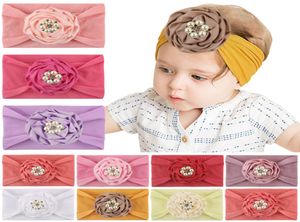 New Europe Infant Baby Pearl Beads Flower Headband Soft Nylon Headband Kids Wide Hair Band Children Headwear Hair Accessory 10 Col1764935