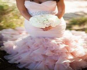 Colored Pink Mermaid Bridal Wedding Dresses Gowns 2015 Custom Made Romantic Real Image Sweetheart Crystal Ruched Bridal Gowns Vest4081869