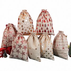 3pcs große Weihnachtsdekorati -Geschenktüten Süßigkeiten Keks Aufbewahrungskordelkordelbeutel Leinenpackungstofftasche Party 30 x 40 cm E3S7#