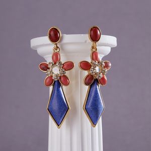 New Design Retro exaggerated red blue turquoise earrings Women's Pendant tassels Earrings Ear studs PH-891