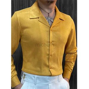 Camicie casual maschile per maniche lunghe per colletto cubano da uomo per uomini abiti formali di lusso di lusso britannici camisa hombre 240416