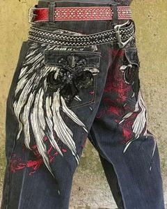 Jeans Y2K Homem Harajuku Retro Gótico Bordado Bordado Bagito Vintage Punk Hip Hop Ponta de perna larga Desgaste 240415