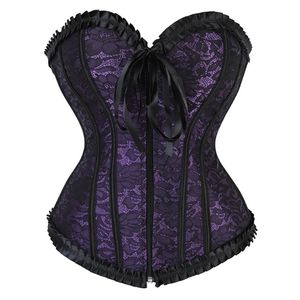 Gothic Corset Sexy Burlesque Floral Pleated Trim Bustier Zip Boned Vintage Corsage Plus Size Korsett Carnival Party Bustiers 240408