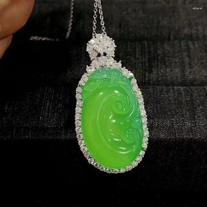 Pendant Necklaces 925 Silver Plated Inlaid Emperor Green Chalcedony Ruyi Violet Agate Women's Jade Necklace Jewerly