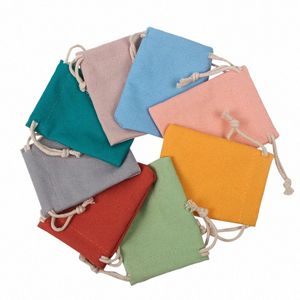 50pcs/lot 9x12cm Foldable Cott Fabric Grocery Bags Fi Drawstring Storage Pouches Travel Package Gift Bag i3Vw#