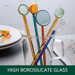 Spoons Colored Transparent Glass Spoon Long Handle Heat-resistant Cute Dessert Ice Cream Coffee Small Kitchen Accessories