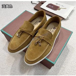 LP designer dress shoes for womens top quality Cashmere Leather man loafers High elastic beef tendon bottom fashion casual Flat Heel Soft sole Women work d4