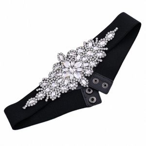 TopQueen S01-E FI Floral Rhineste Buckle Women's Elastic Midist Cinch Belt för Dr Formal Dr Belt Evening Party Band P7JW#