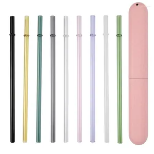 Drinking Straws 1/2pcs Special Fine Curved Glass Straight Reusable Eco-friendly With 1pc Cleaning Brush And Case