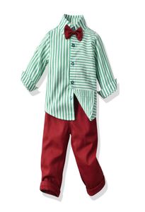 衣料品セットトップと幼児の男の子デザイン服セット綿ストライプ長袖のシャツレッドパンツスーツ幼児の赤ちゃんカジュアル服8830470