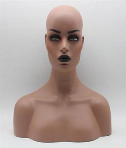 Dark Skin Black Lip Fiberglass Female Schaufensterpuppenkopfbüste für Spitzenperückenschmuck und Hut Display213Y9832704