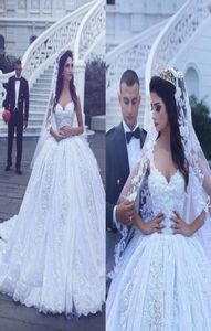 2020 Saudi Arabia Ball Gown Wedding Dresses Sweetheart Cap Sleeves Lace Appliques Crystal Beaded Plus Size Court Train Formal Brid2532680