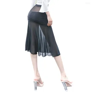 Skirts For Women Mesh Long Skirt Exposed Tuxedo Hip Covering A Line Hip-covering Sexy