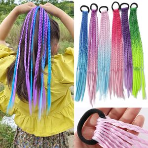 Braiding Rainbow Colors Braided Ponytail Twist Hair Extensions Synthetic Braids for Children Girl's Pigtail