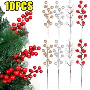 Decorative Flowers 10/1Pcs Artificial Red Berry Branches 12 Head Gold Silver Berries Christmas Tree Ornament DIY Garland Home Year