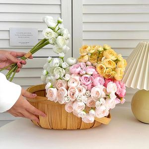 Decorative Flowers 6pcs Handheld Simulation Little Lotus Peony Bouquet Retro Wedding Bride Holding Fake Home Decoration
