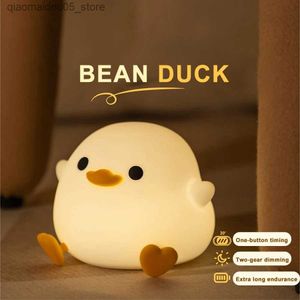 Lampade sfumature Luce notturna a LED per bambini Duck Cartoon Milicone Sensore tocco tocco a tempo USB Ricarica Regalo per camera da letto Q240416