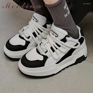 Lässige Schuhe Meotina Frauen echte Leder-Sneakers runde Zehenplattform gemischte Farben Schnürflächen Damen Fashion Frühling Herbst Aprikose